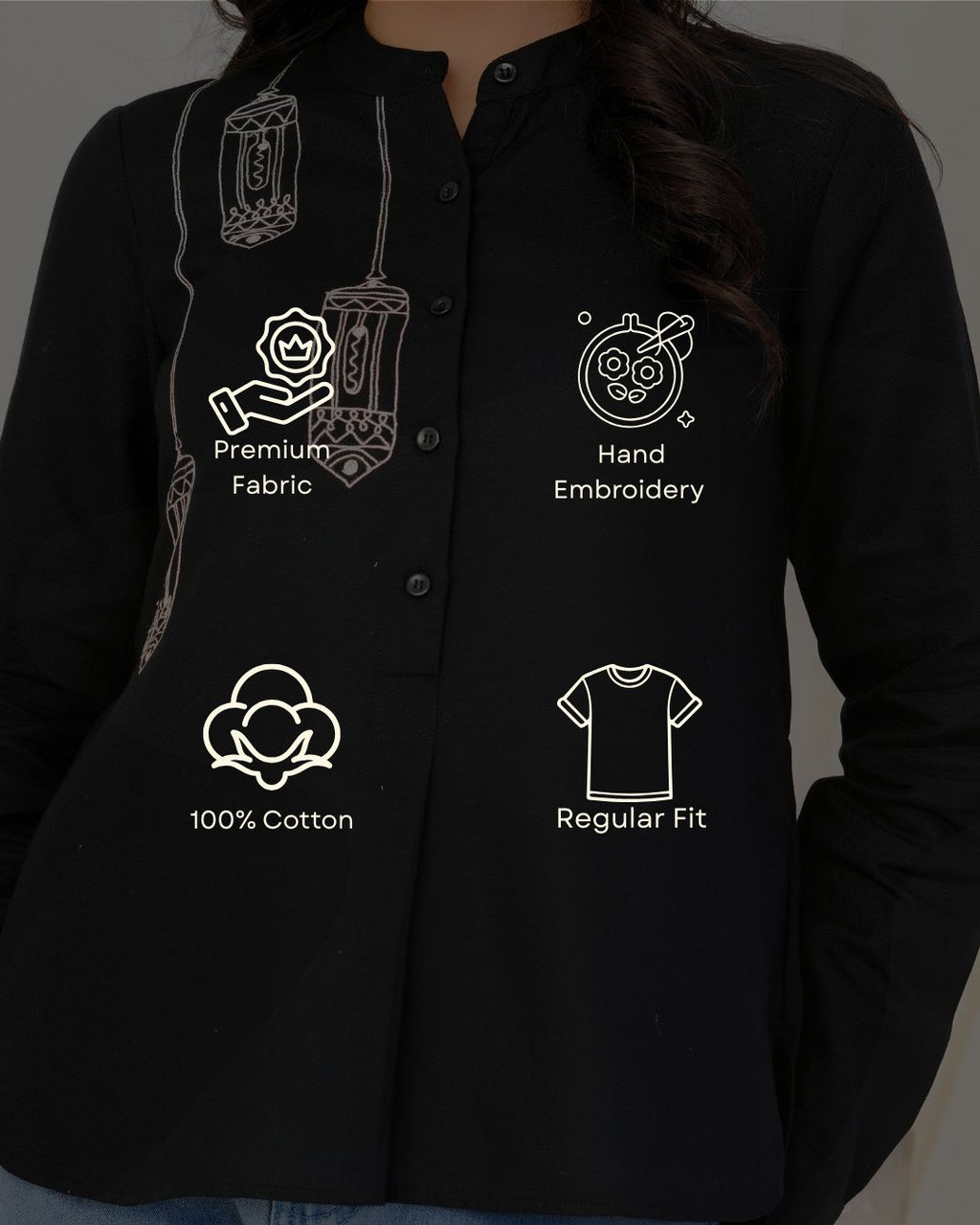 Black Lantern Hand Embroidered Top