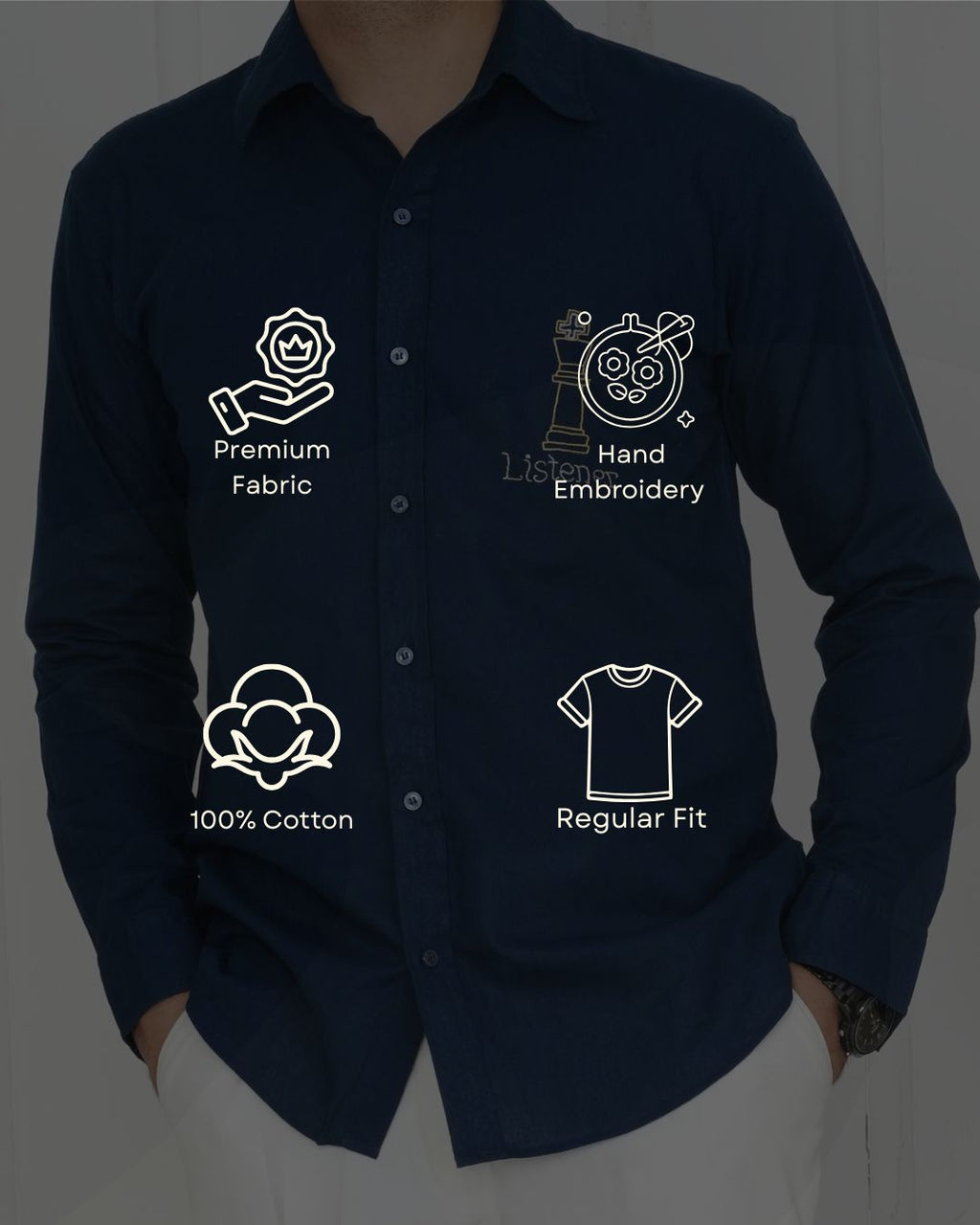 Royal Blue Listener Hand Embroidered Shirt