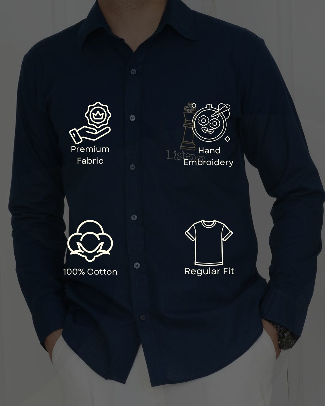 Royal Blue Listener Hand Embroidered Shirt