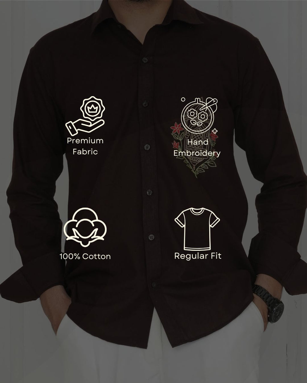 Brown Jharokha Hand Embroidered Shirt