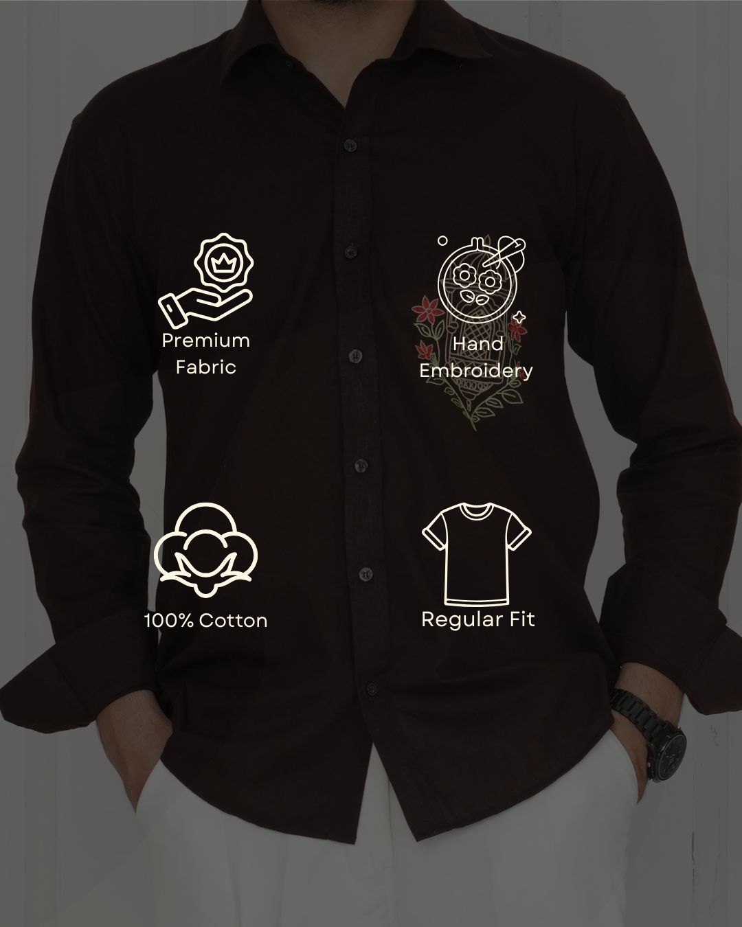 Brown Jharokha Hand Embroidered Shirt