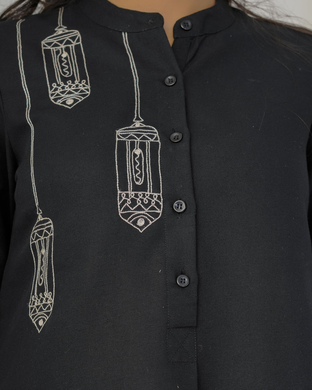 Black Lantern Hand Embroidered Top