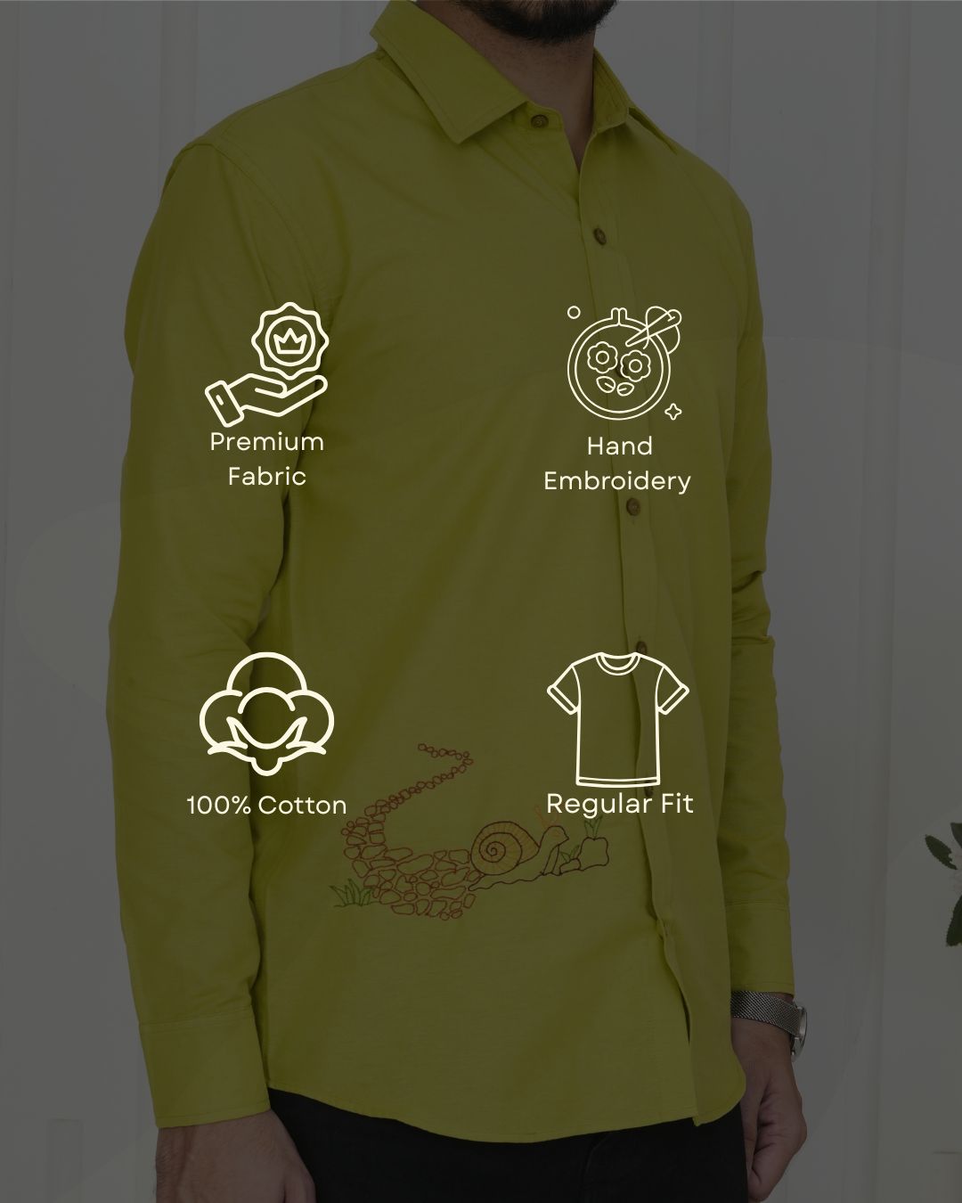 Green Snail Hand Embroidered Shirt