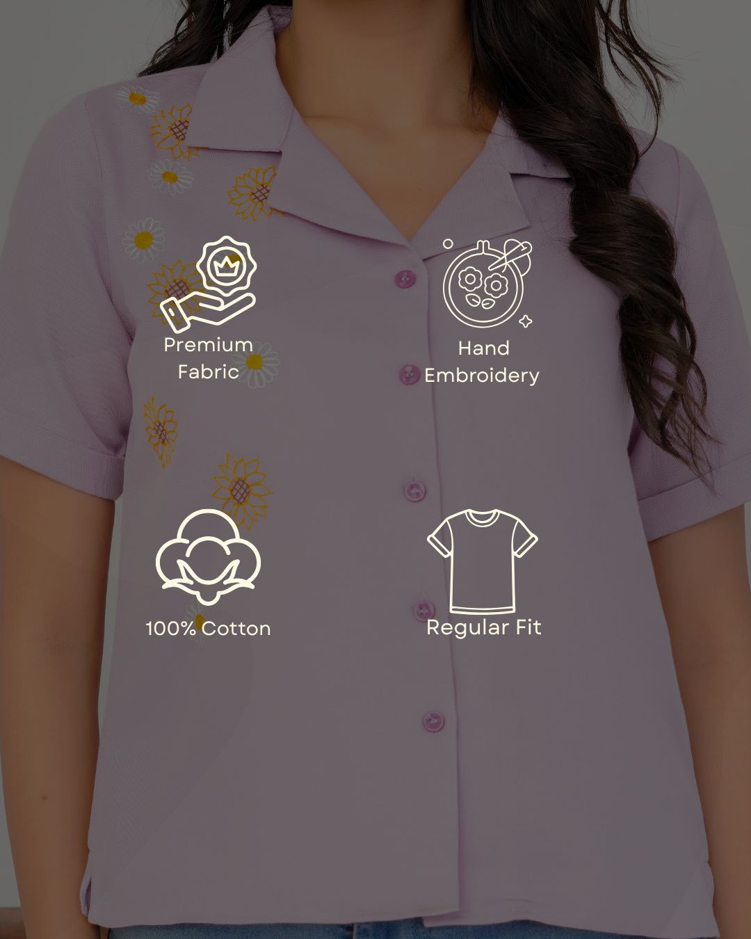 Lavender Sunflower Hand Embroidered Shirt Top