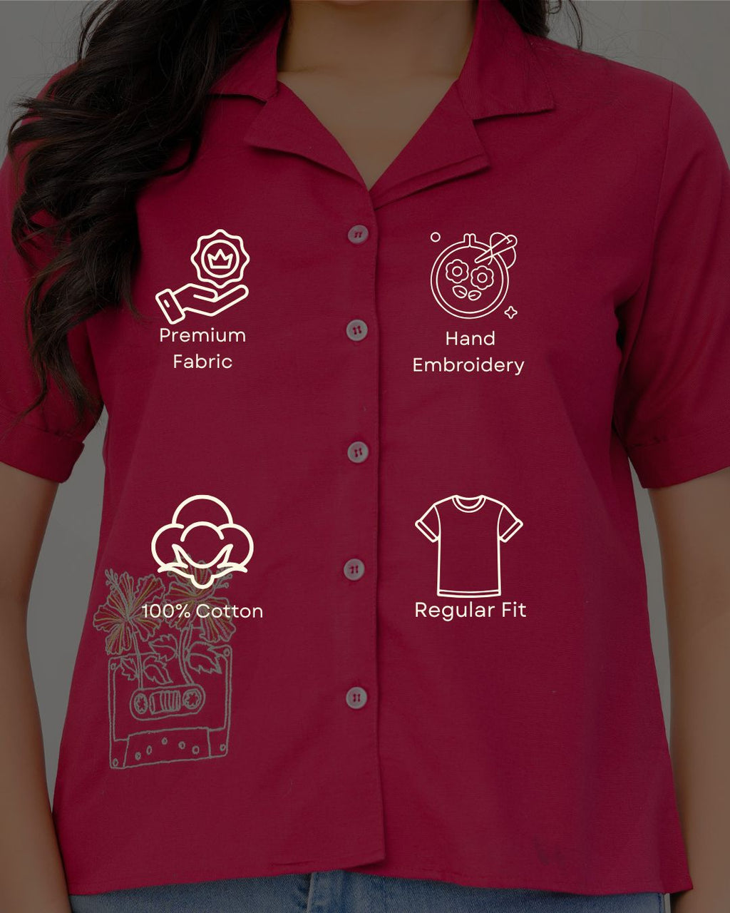 Magenta Cassette Hand Embroidered Shirt Top