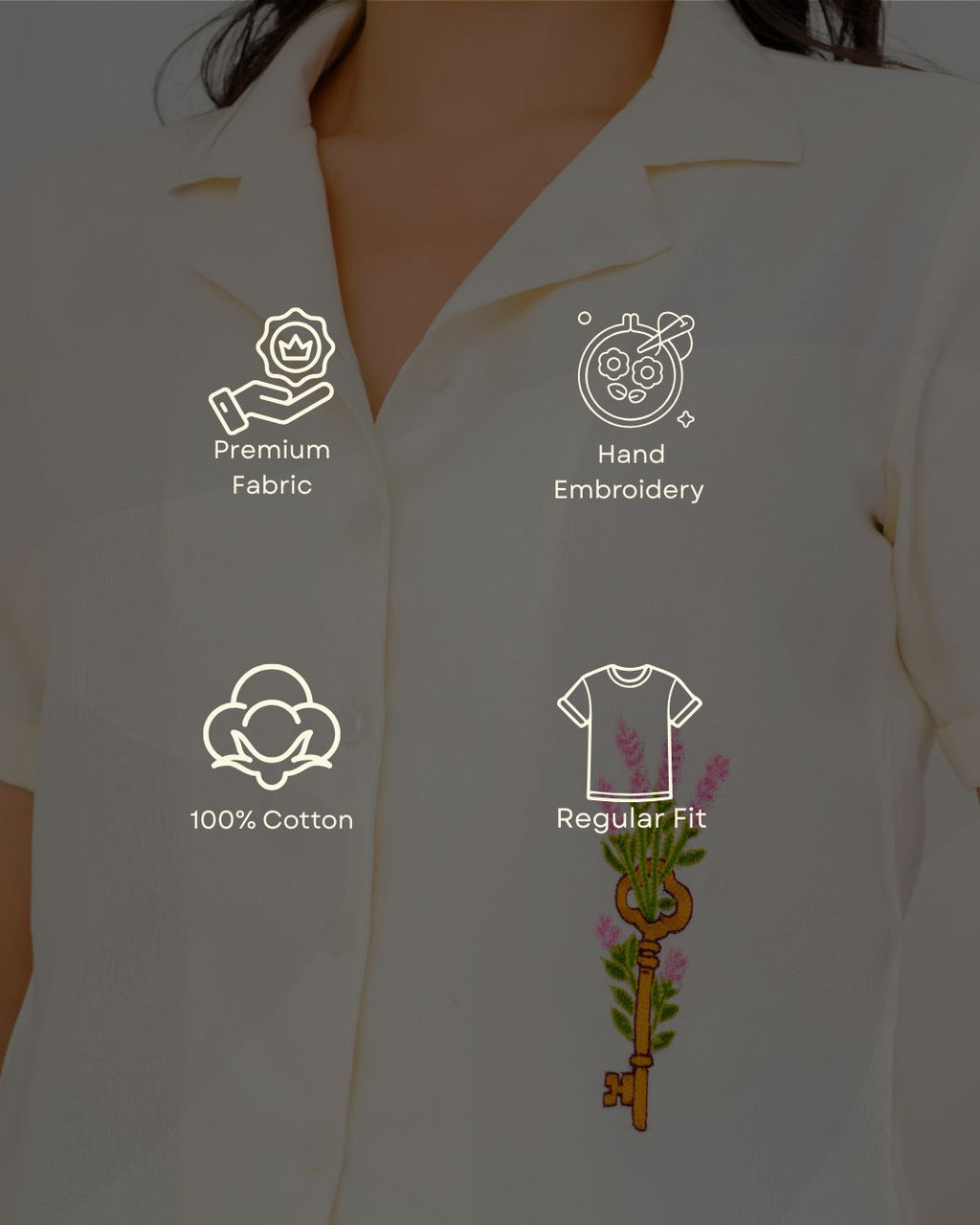 Off White Key Hand Embroidered Shirt Top