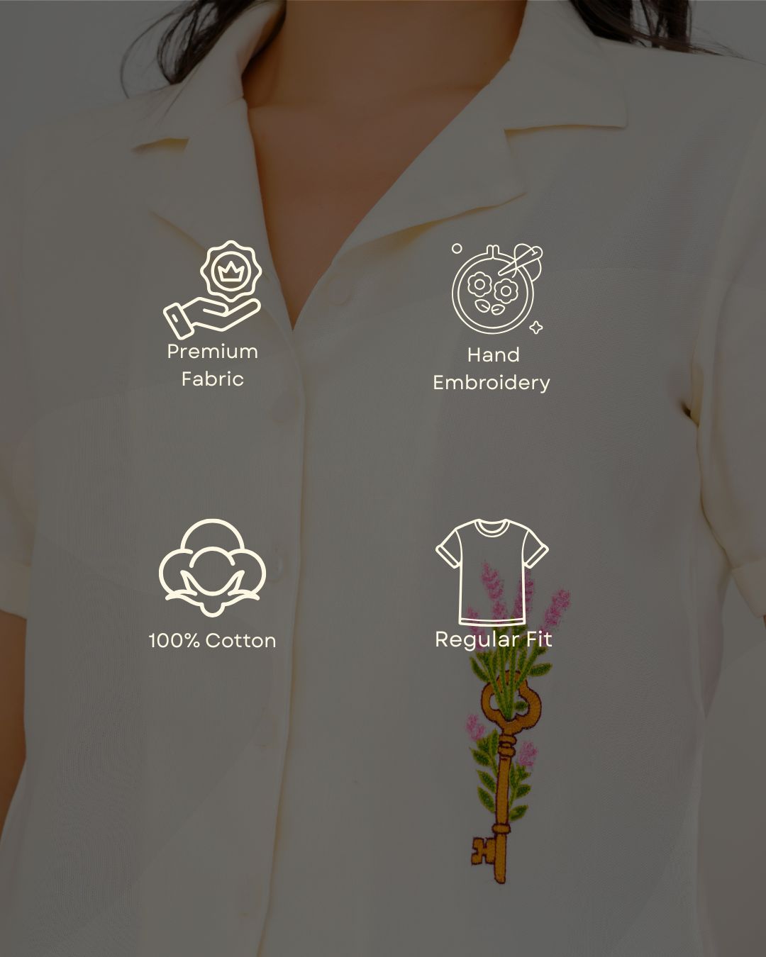 Off White Key Hand Embroidered Shirt Top