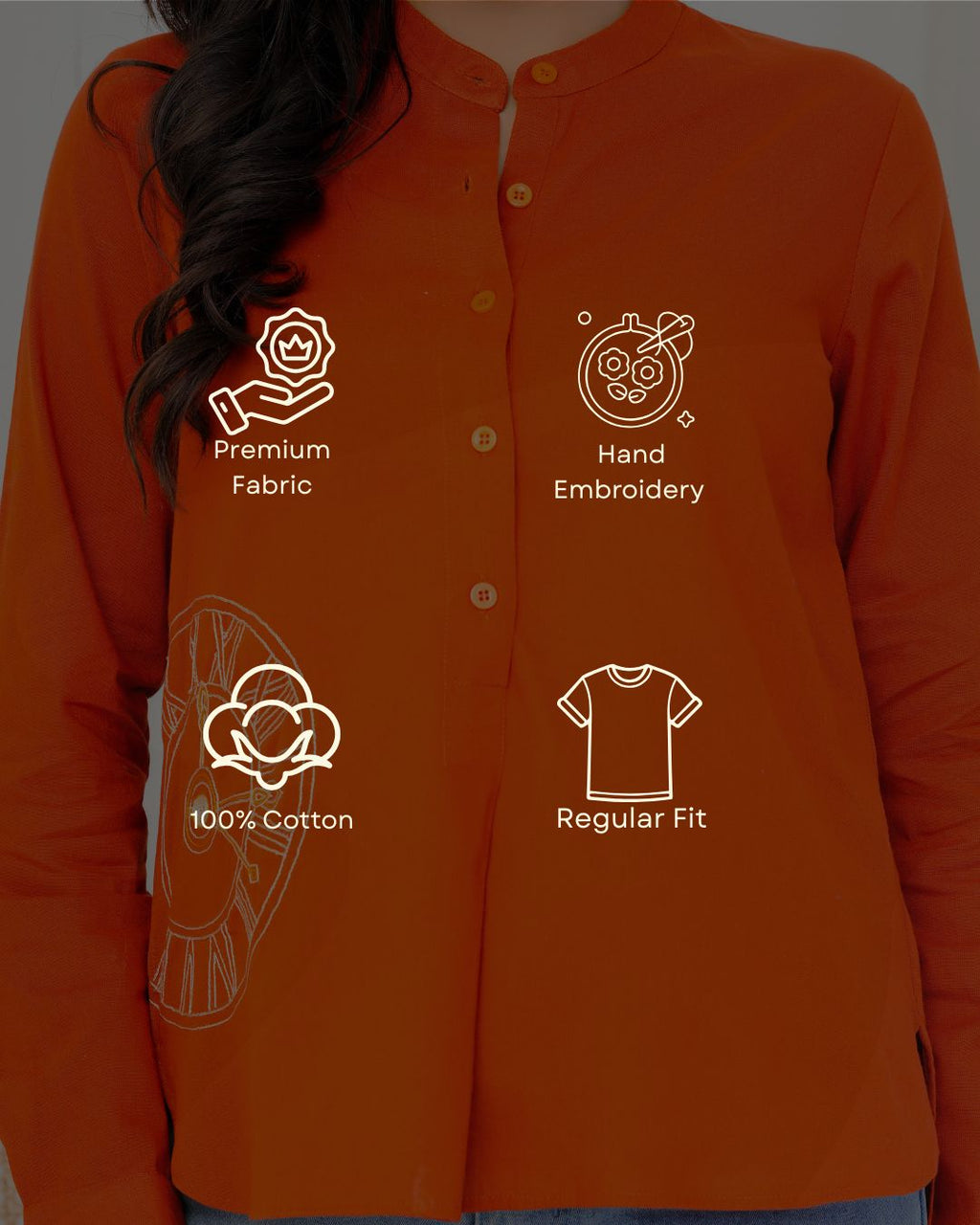 Rust Orange Clock Hand Embroidered Top