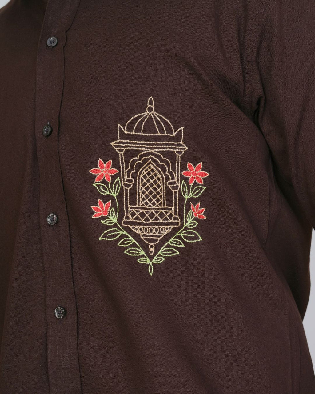 Brown Jharokha Hand Embroidered Shirt