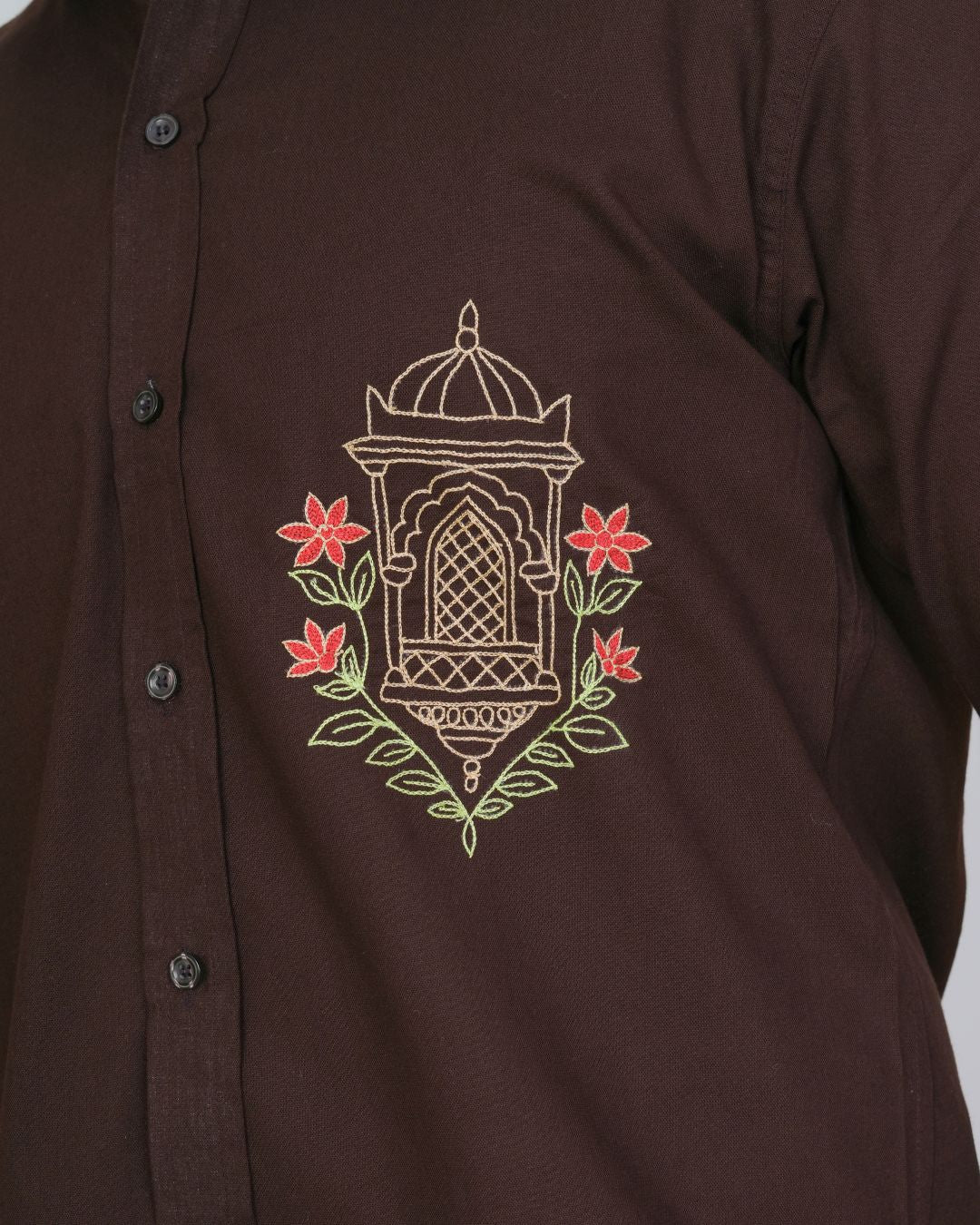 Brown Jharokha Hand Embroidered Shirt