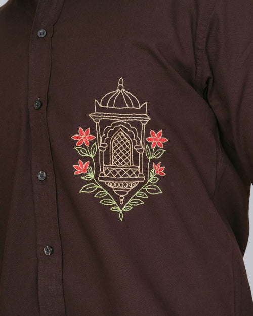 Brown Jharokha Hand Embroidered Shirt