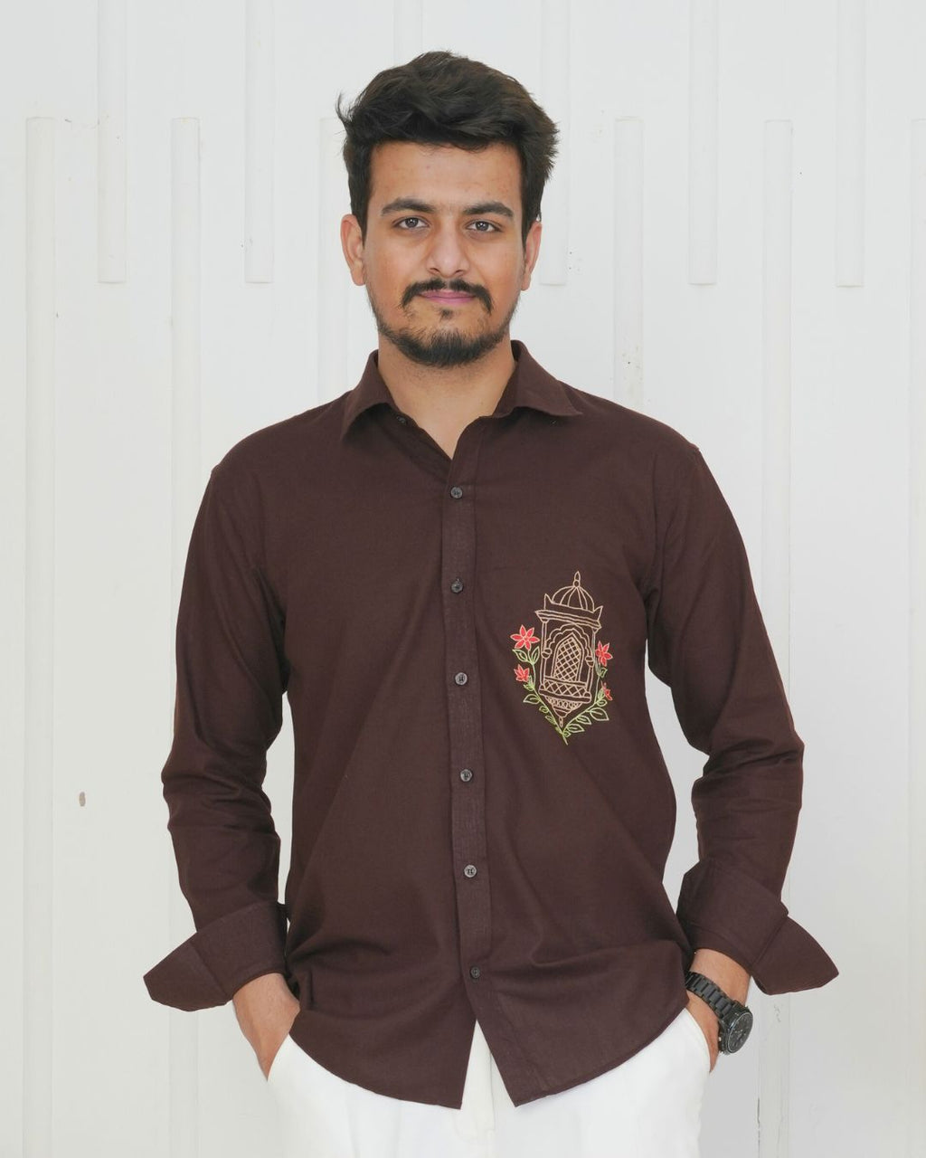 Brown Jharokha Hand Embroidered Shirt