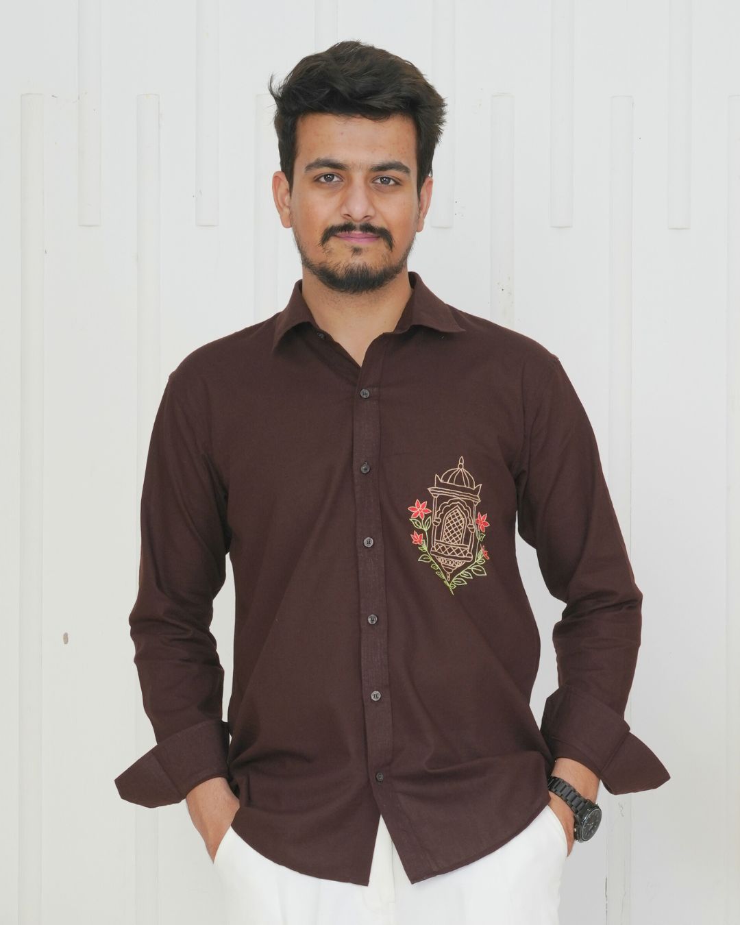 Brown Jharokha Hand Embroidered Shirt