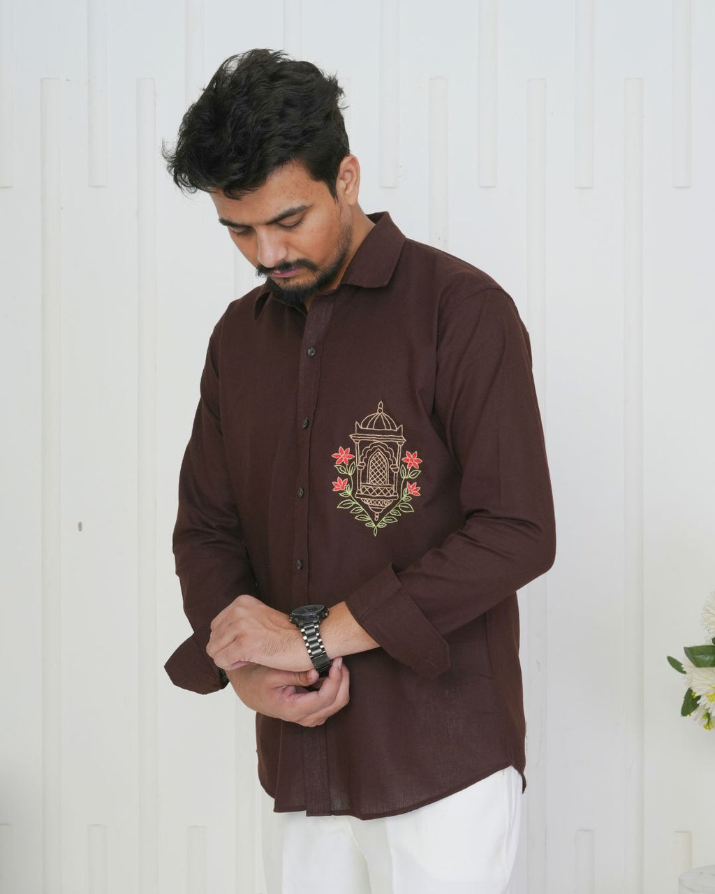 Brown Jharokha Hand Embroidered Shirt