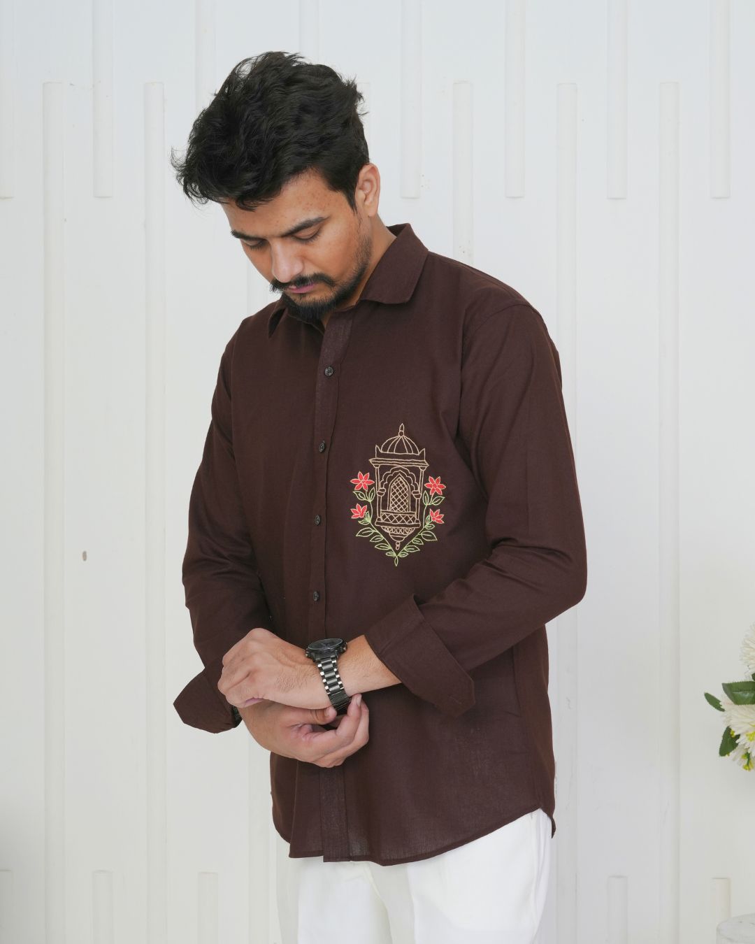 Brown Jharokha Hand Embroidered Shirt
