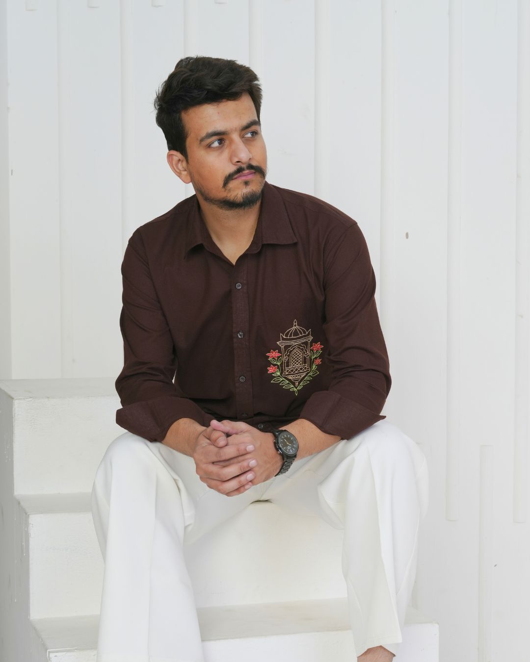 Brown Jharokha Hand Embroidered Shirt