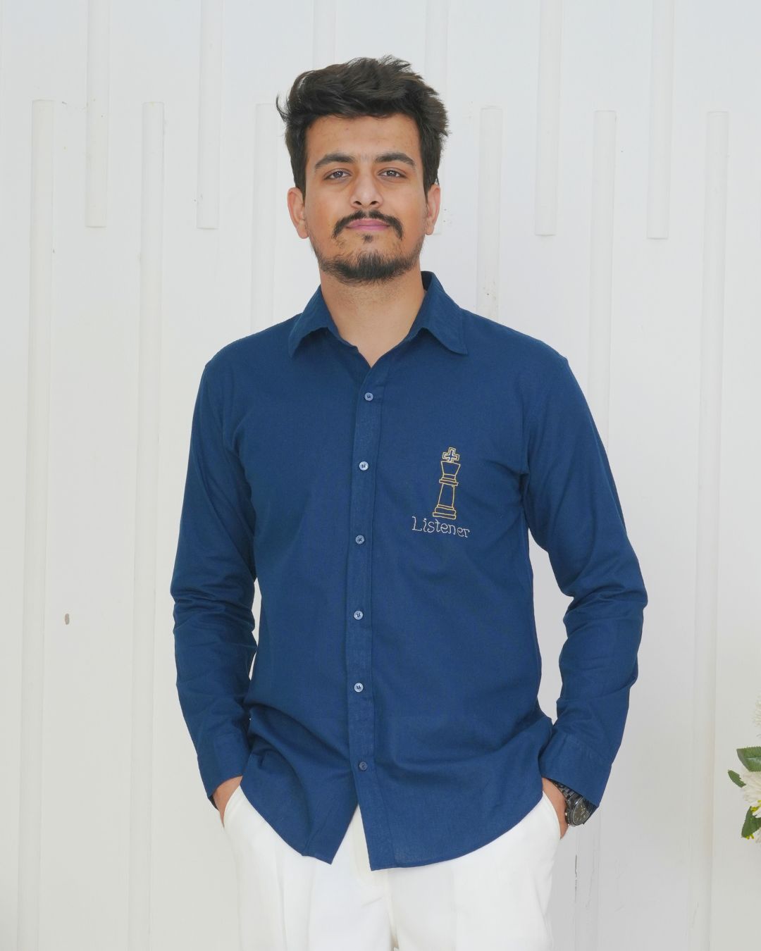 Royal Blue Listener Hand Embroidered Shirt