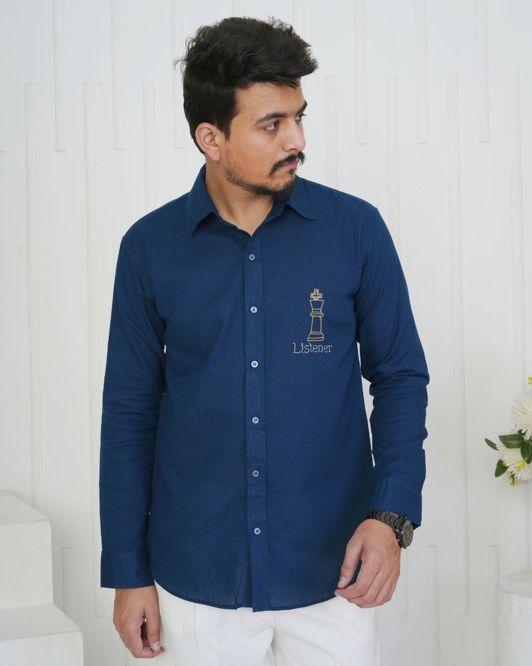 Royal Blue Listener Hand Embroidered Shirt