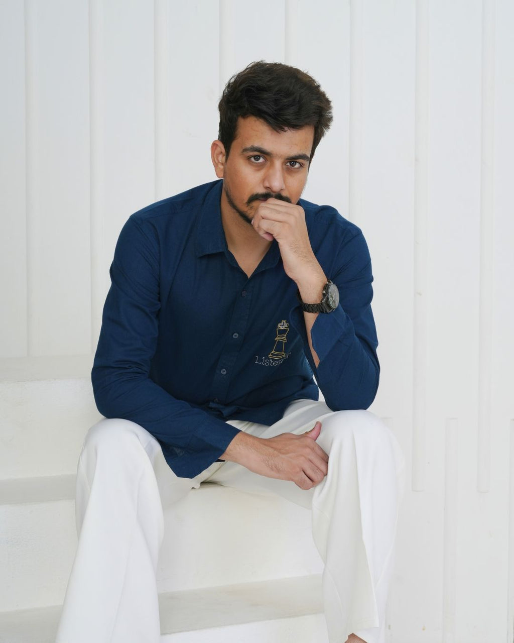 Royal Blue Listener Hand Embroidered Shirt