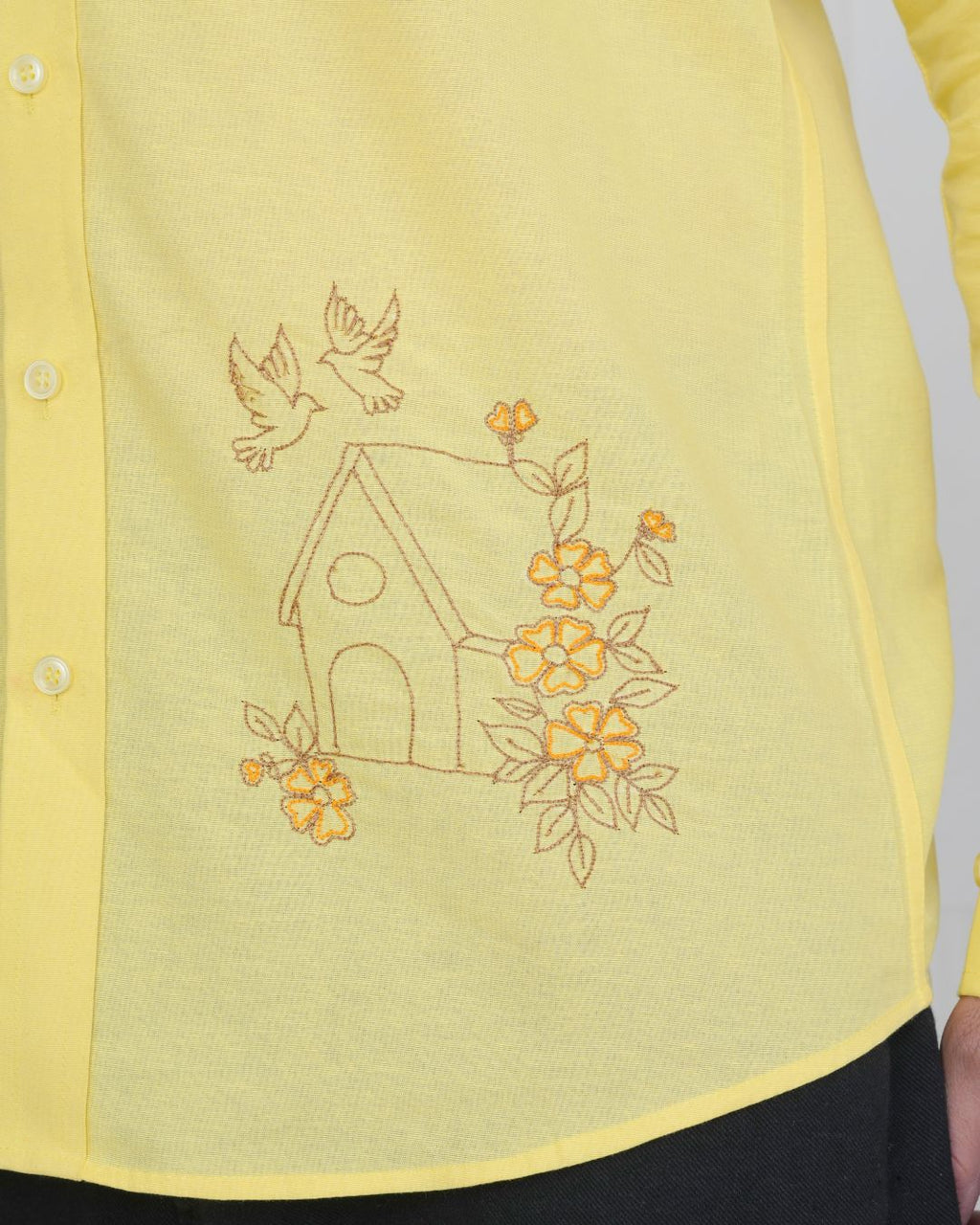 Yellow Bird House Hand Embroidered Shirt