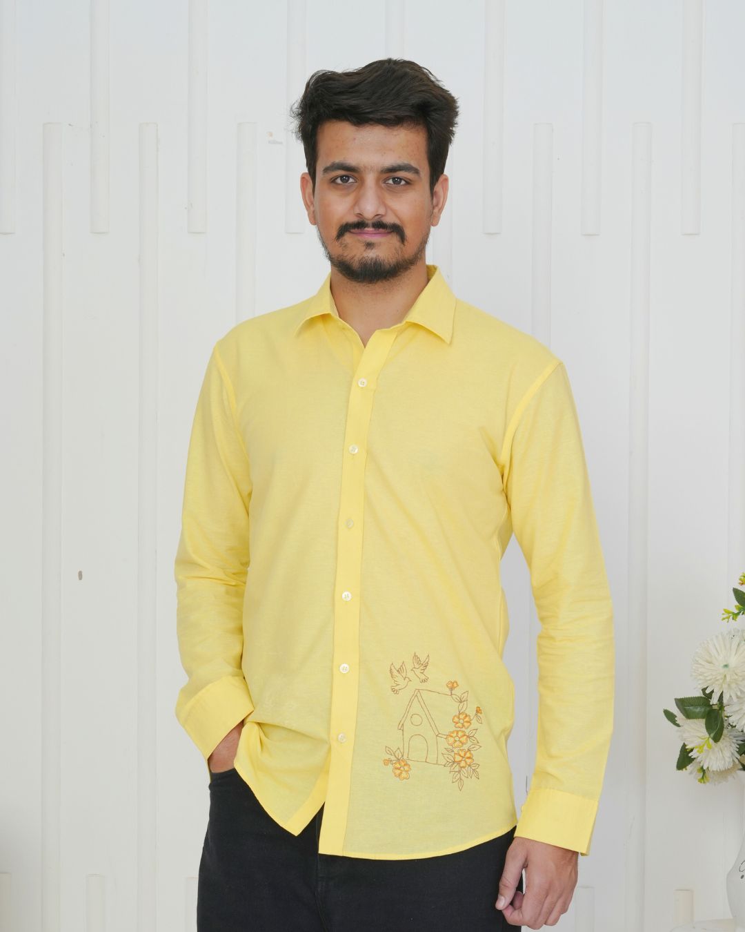 Yellow Bird House Hand Embroidered Shirt