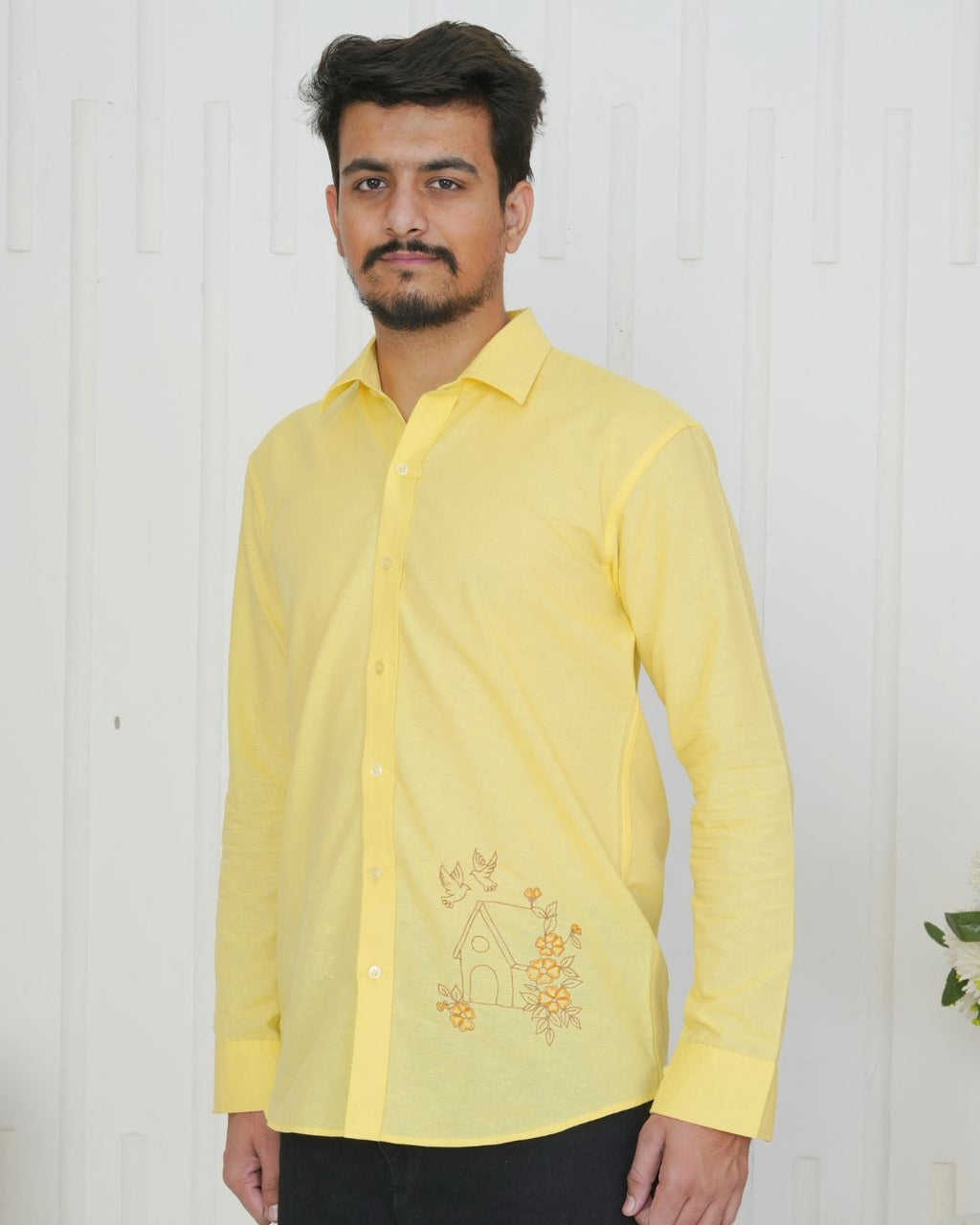 Yellow Bird House Hand Embroidered Shirt