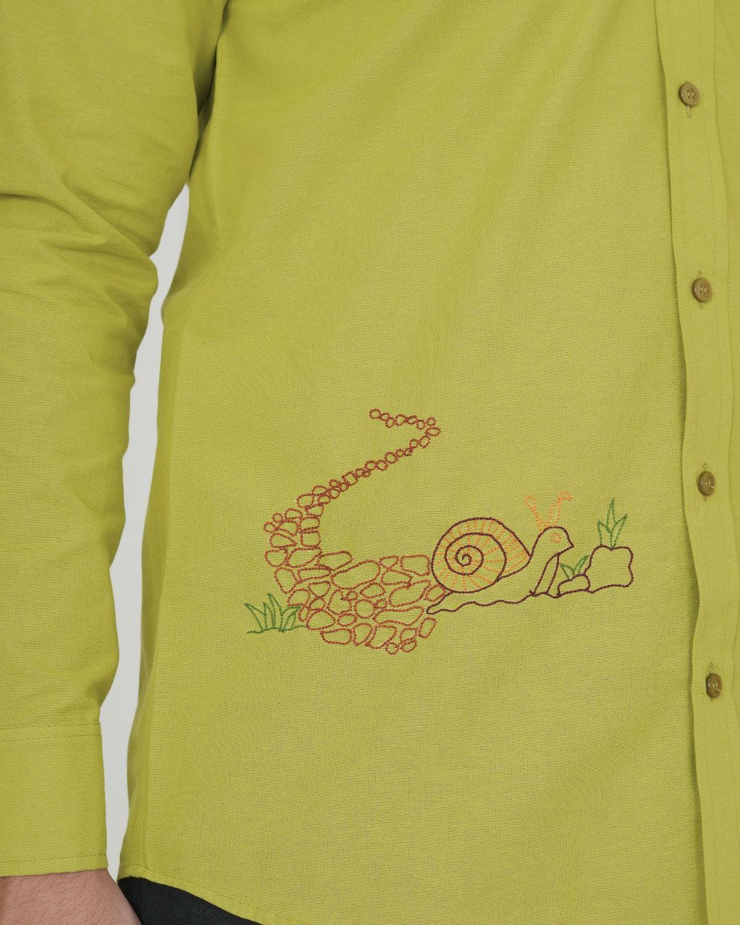 Green Snail Hand Embroidered Shirt
