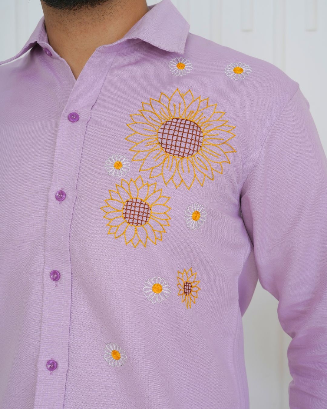 Lavender Sunflower Hand Embroidered Shirt