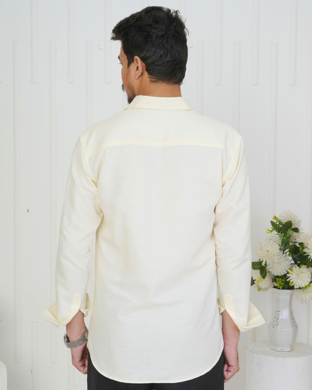 Off White Boat Hand Embroidered Shirt