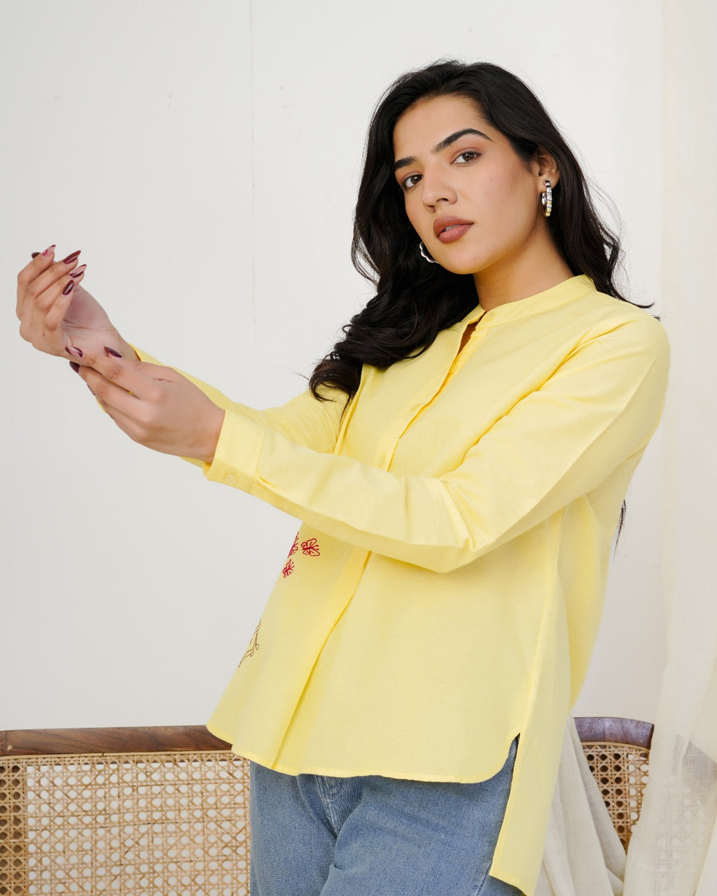 Yellow Gramophone Hand Embroidered Top