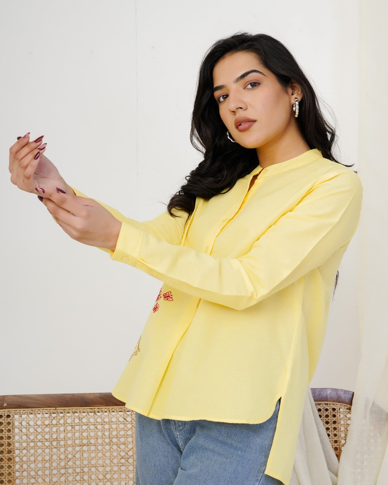 Yellow Gramophone Hand Embroidered Top