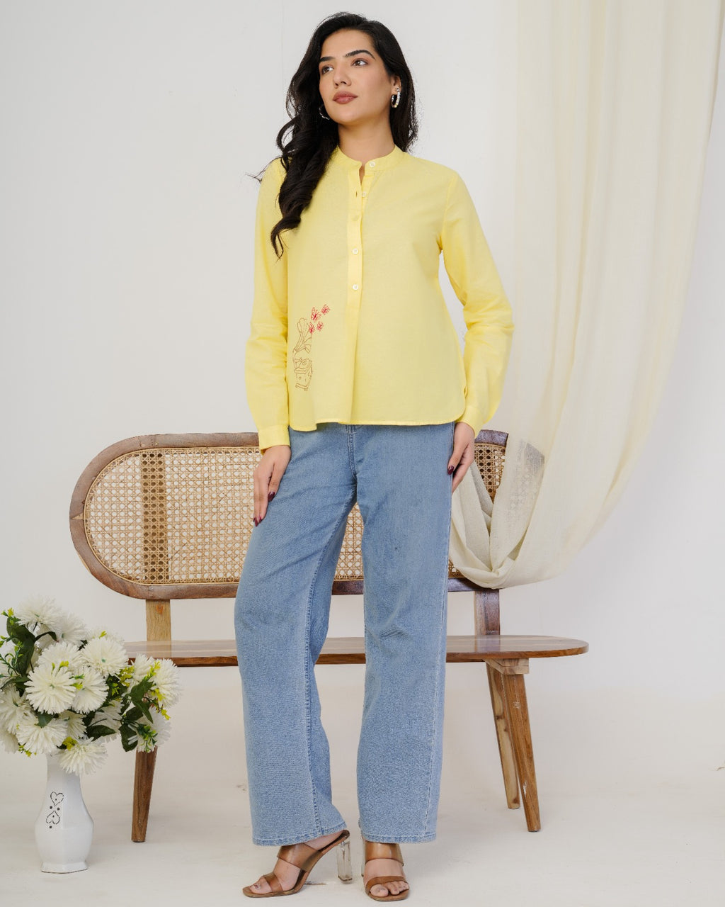 Yellow Gramophone Hand Embroidered Top