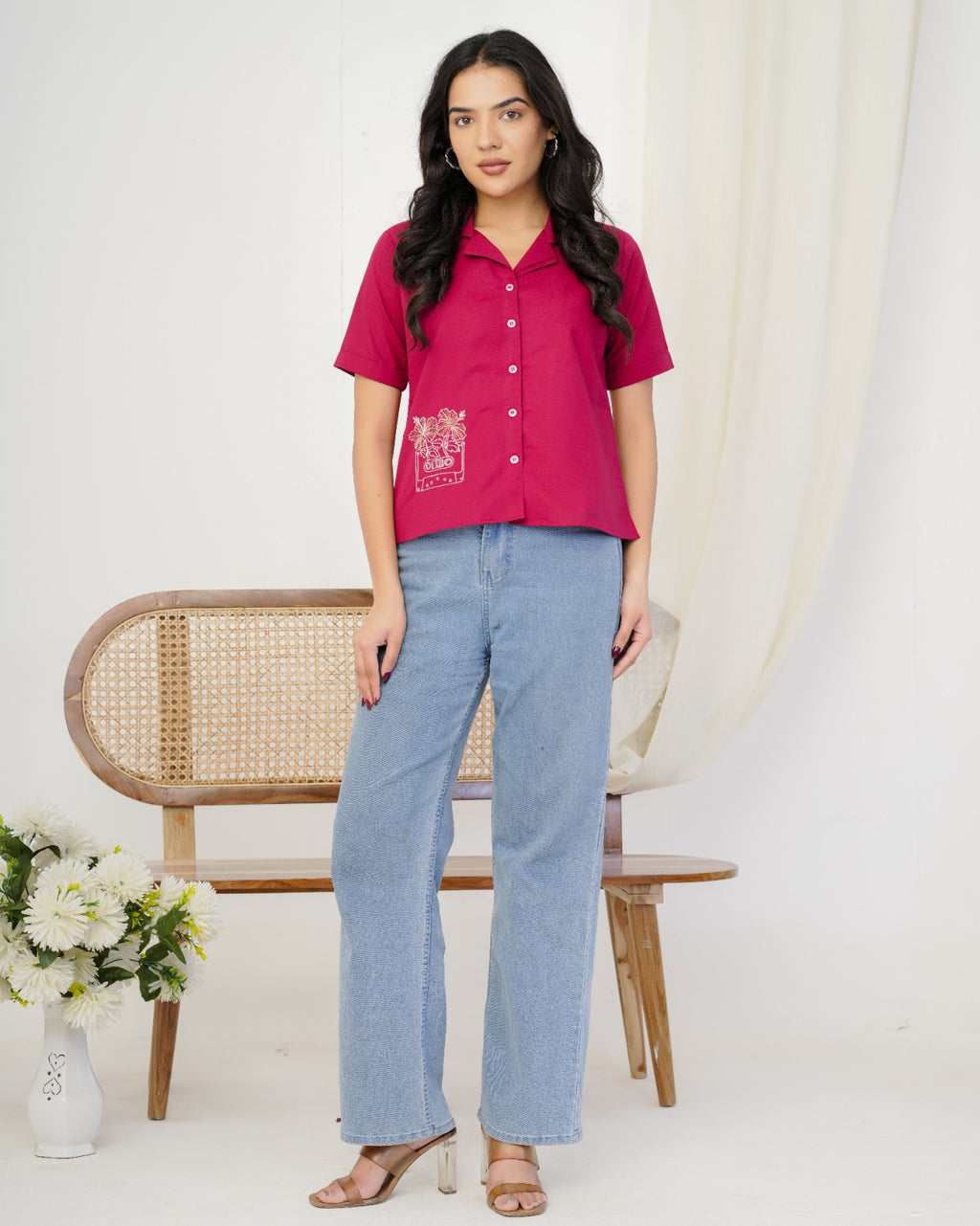 Magenta Cassette Hand Embroidered Shirt Top