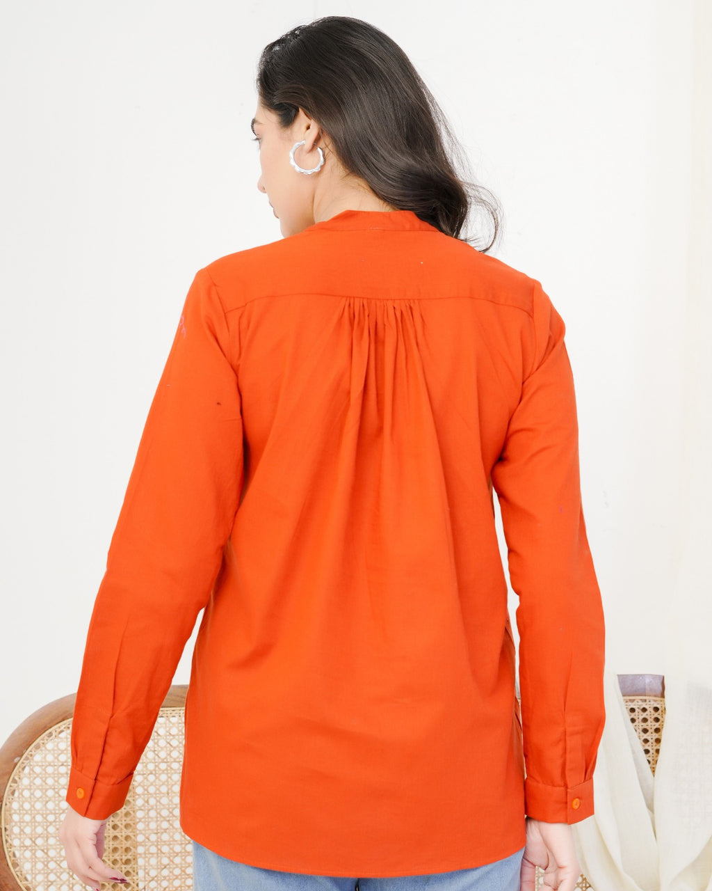 Rust Orange Clock Hand Embroidered Top