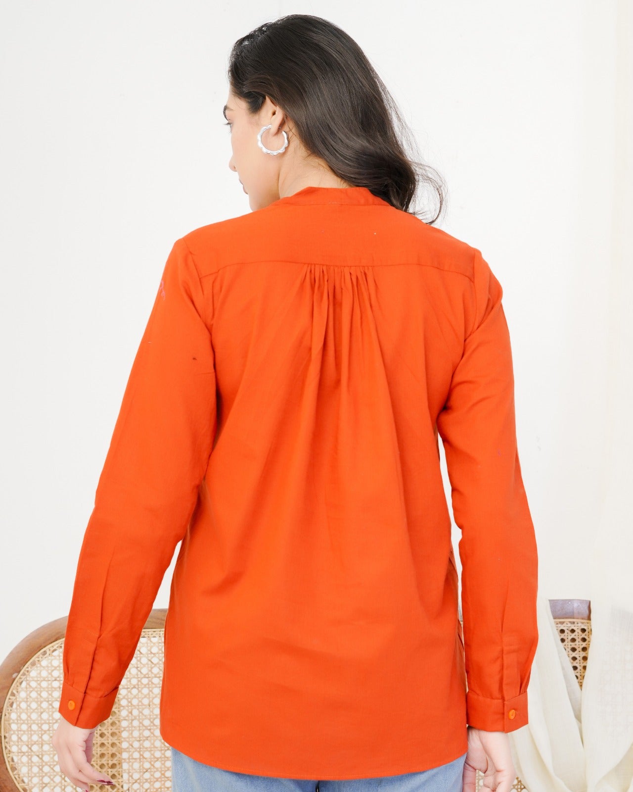 Rust Orange Clock Hand Embroidered Top