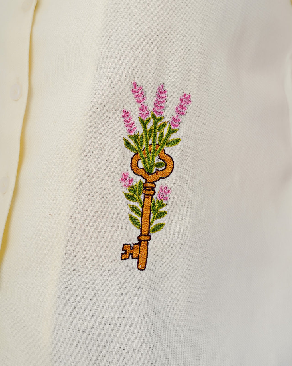 Off White Key Hand Embroidered Shirt Top
