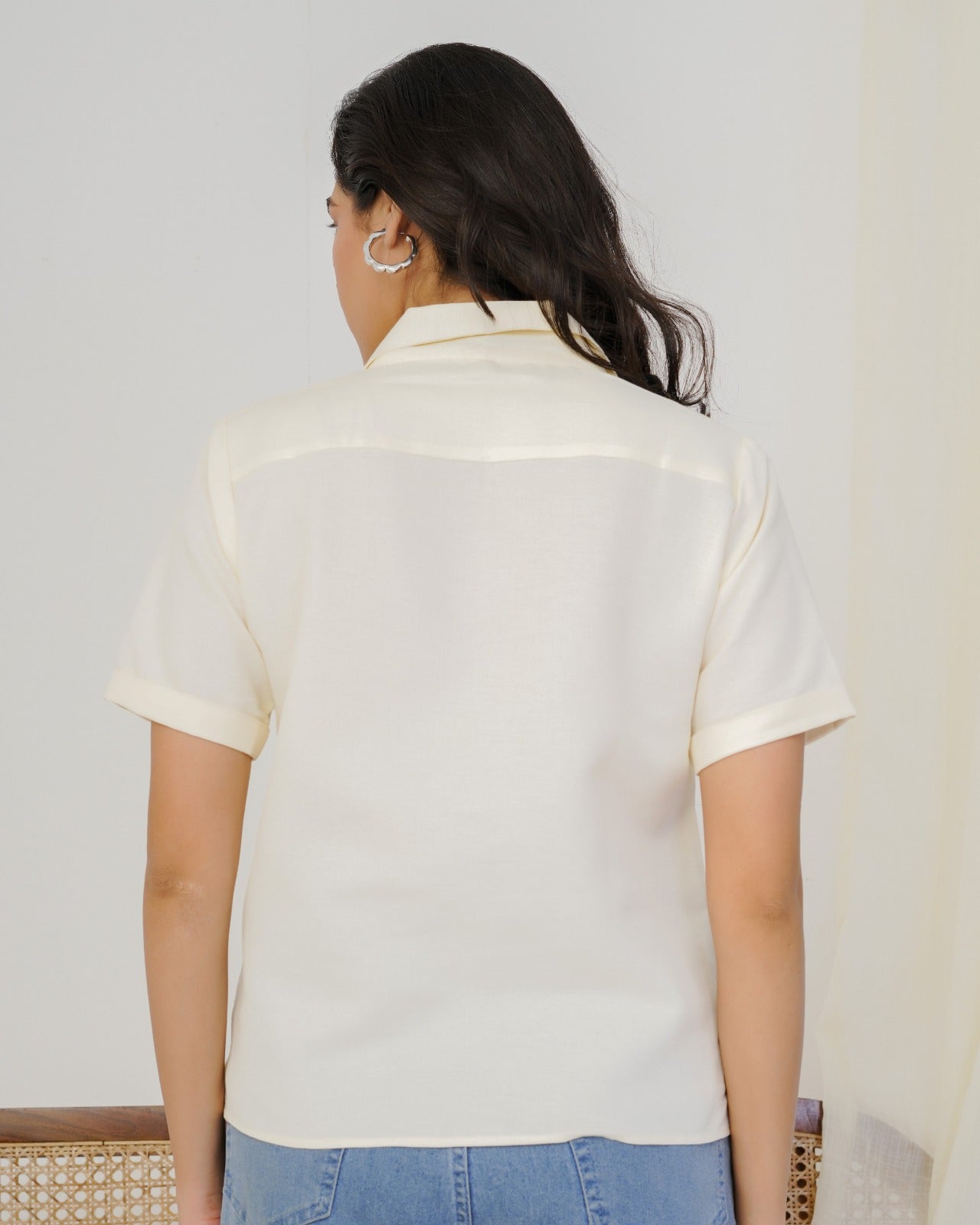 Off White Key Hand Embroidered Shirt Top