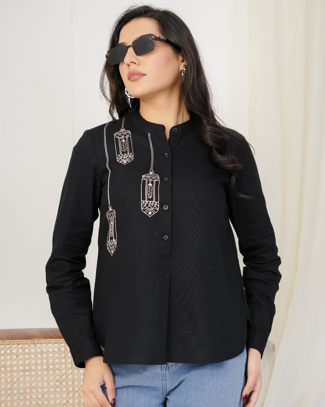 Black Lantern Hand Embroidered Top