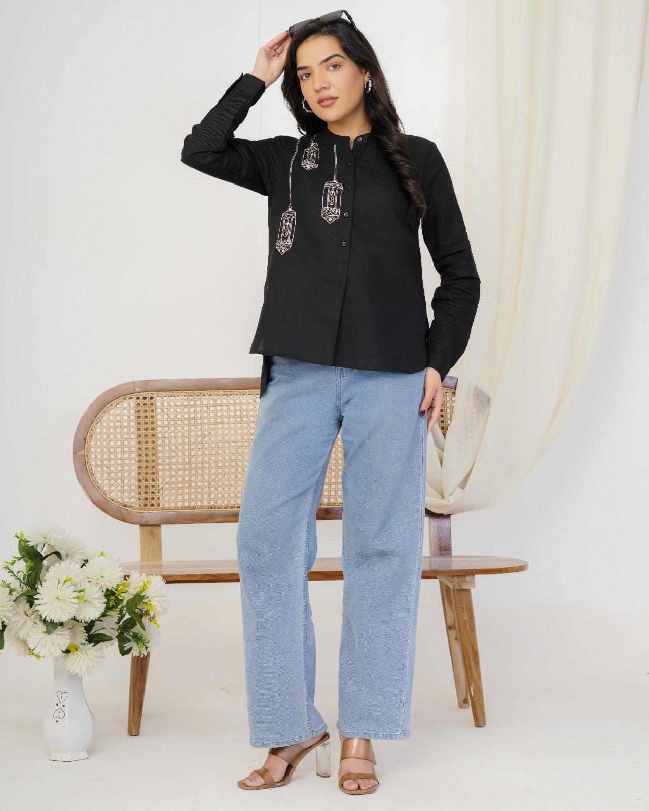 Black Lantern Hand Embroidered Top
