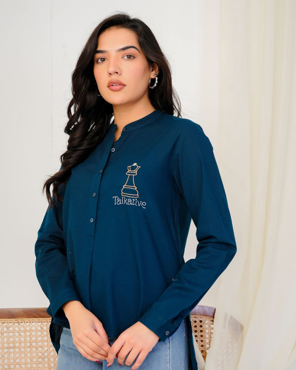 Royal Blue Talkative Hand Embroidered Top