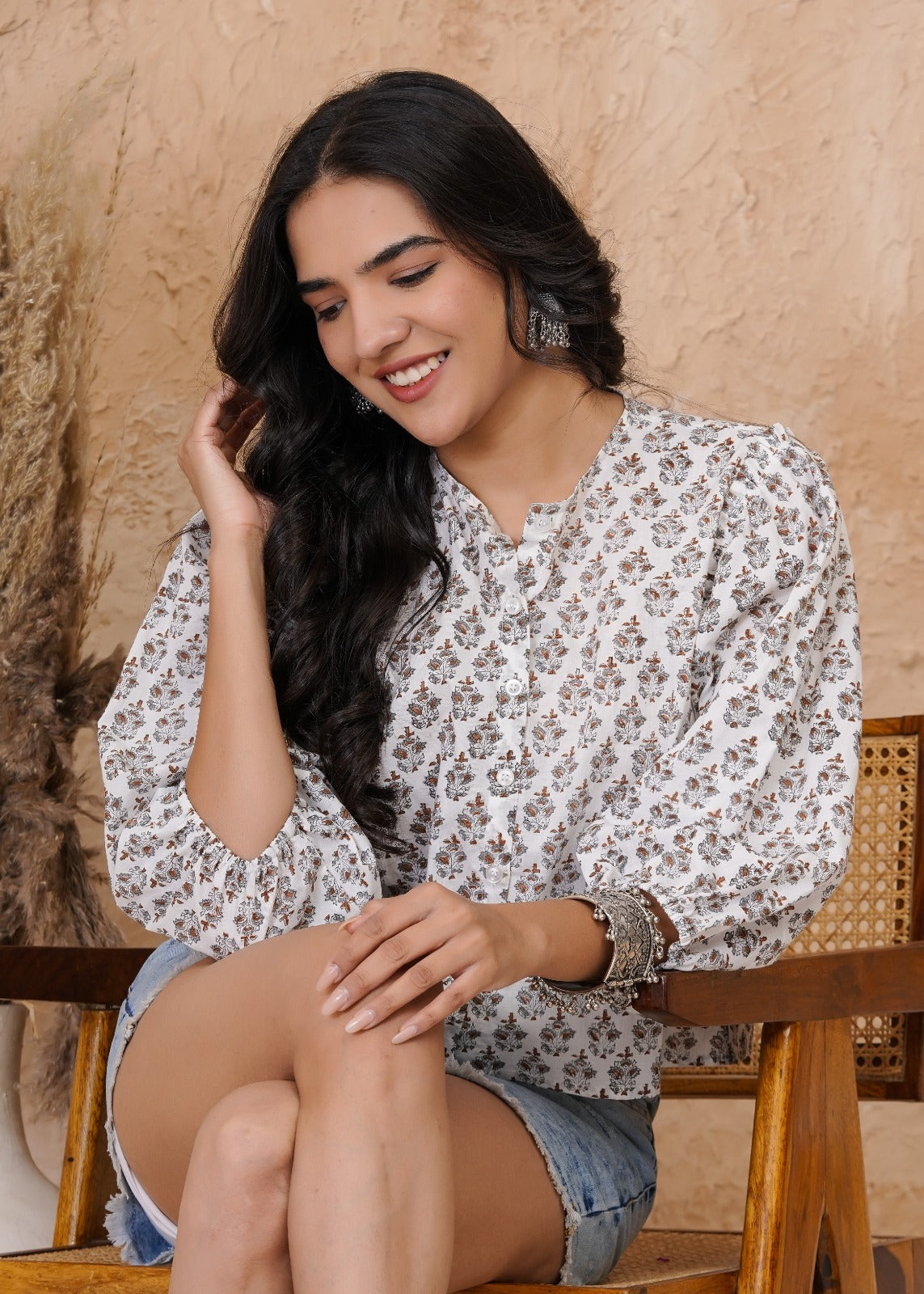 Ivory Flora Puff Sleeve Summer Top