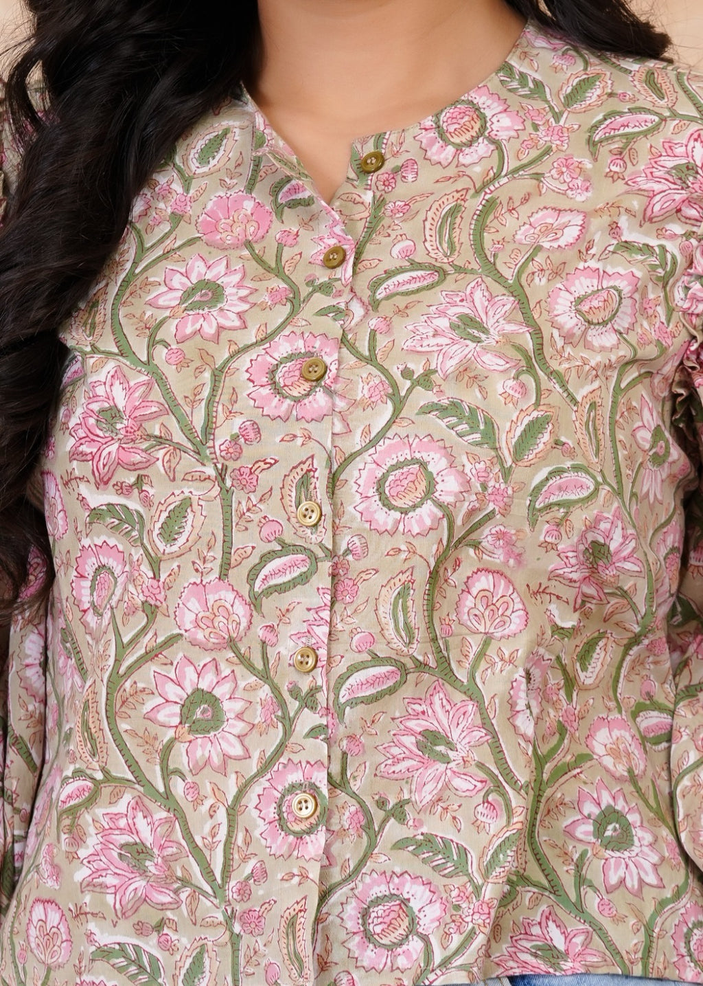 Earthy Flora Puff Sleeve Summer Top
