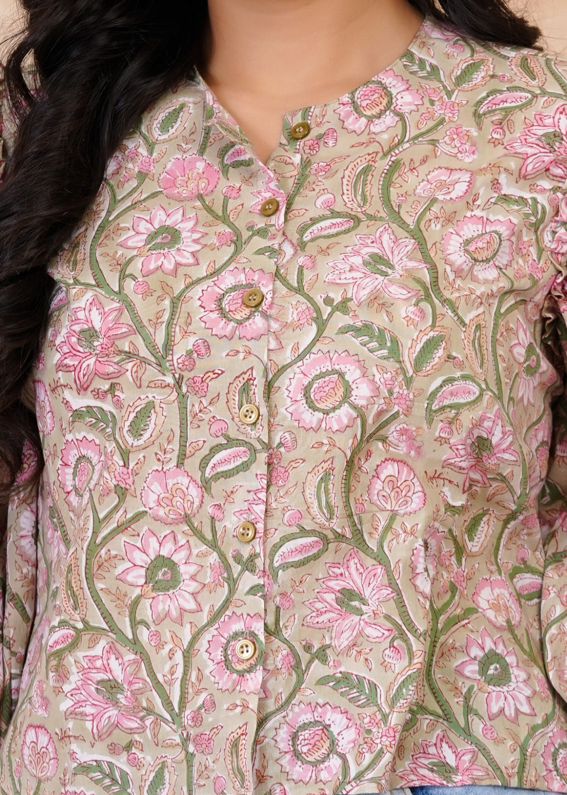 Earthy Flora Puff Sleeve Summer Top