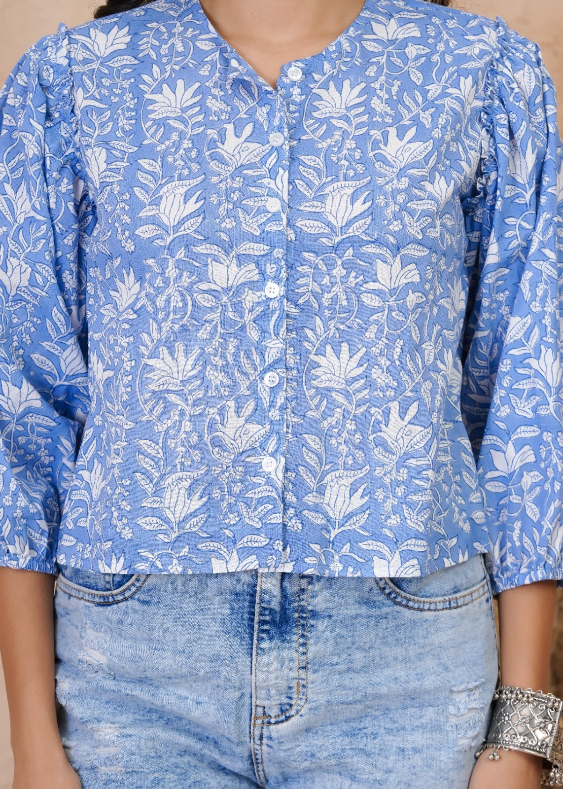 Ocean Flora Puff Sleeve Summer Top