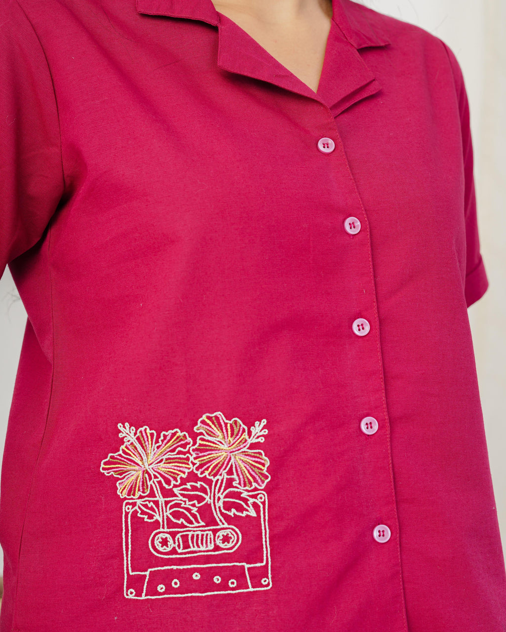 Magenta Cassette Hand Embroidered Shirt Top