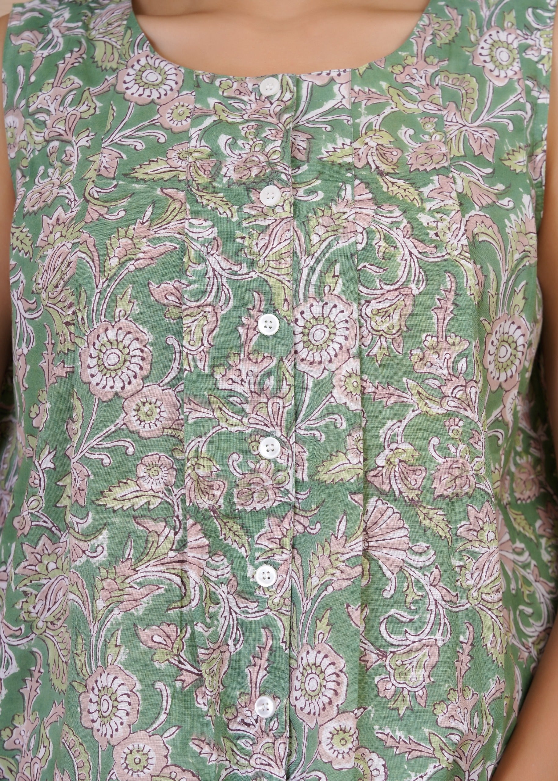 Sage Green Floral Summer Sleeveless Top