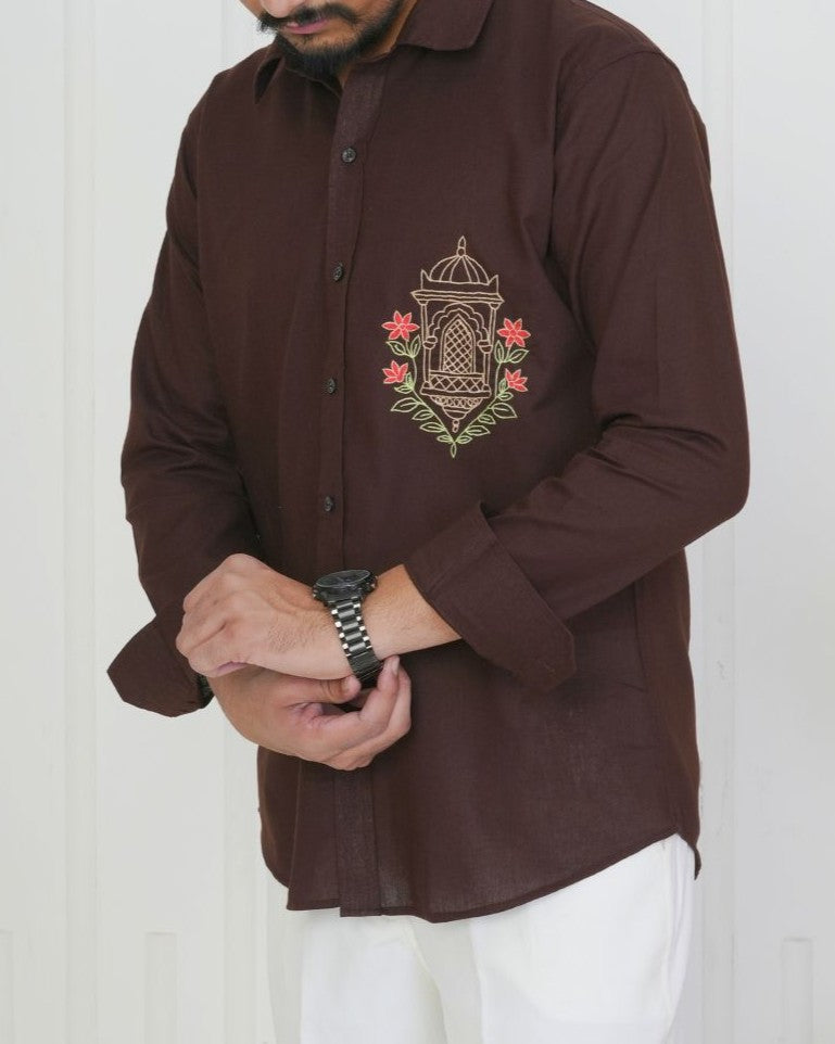 Brown Jharokha Hand Embroidered Shirt