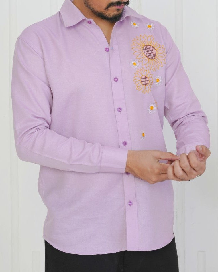 Lavender Sunflower Hand Embroidered Shirt