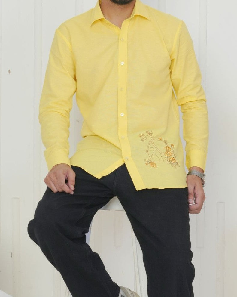 Yellow Bird House Hand Embroidered Shirt