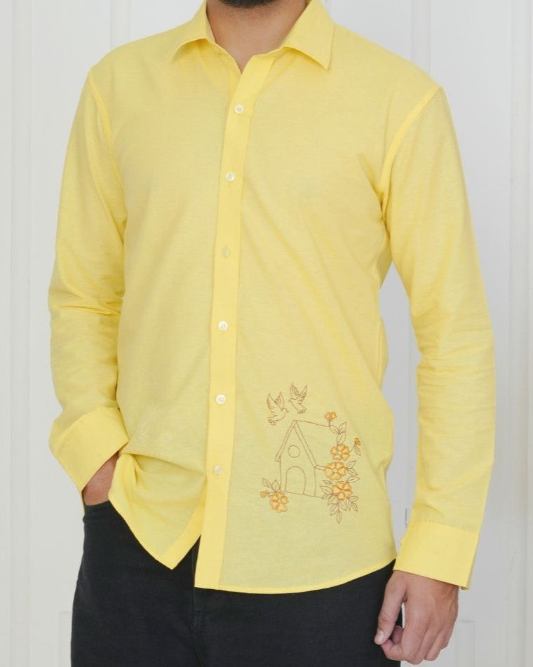 Yellow Bird House Hand Embroidered Shirt